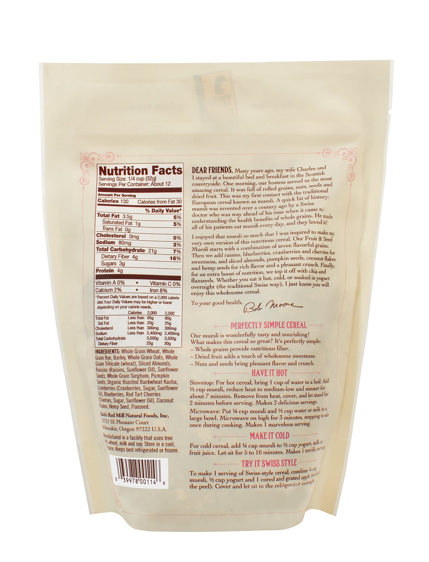 Bobs Red Mill Fruit & Seed Muesli, 14 Oz