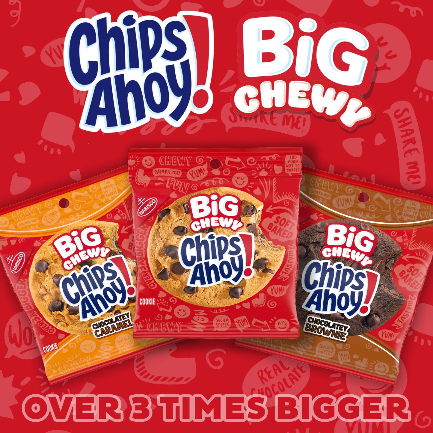 Chips Ahoy! Big Chewy Chocolate Chip Cookies, Chocolatey Brownie, 14 Snack Packs, Large, Brown
