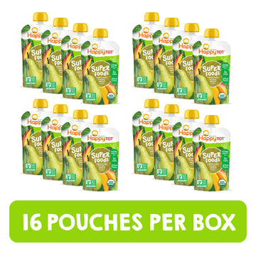 HAPPYTOT Organics Super Foods Stage 4, Pears, Mangos and Spinach + Super Chia, 4.22 Ounce Pouch (Pack of 16) packaging may vary