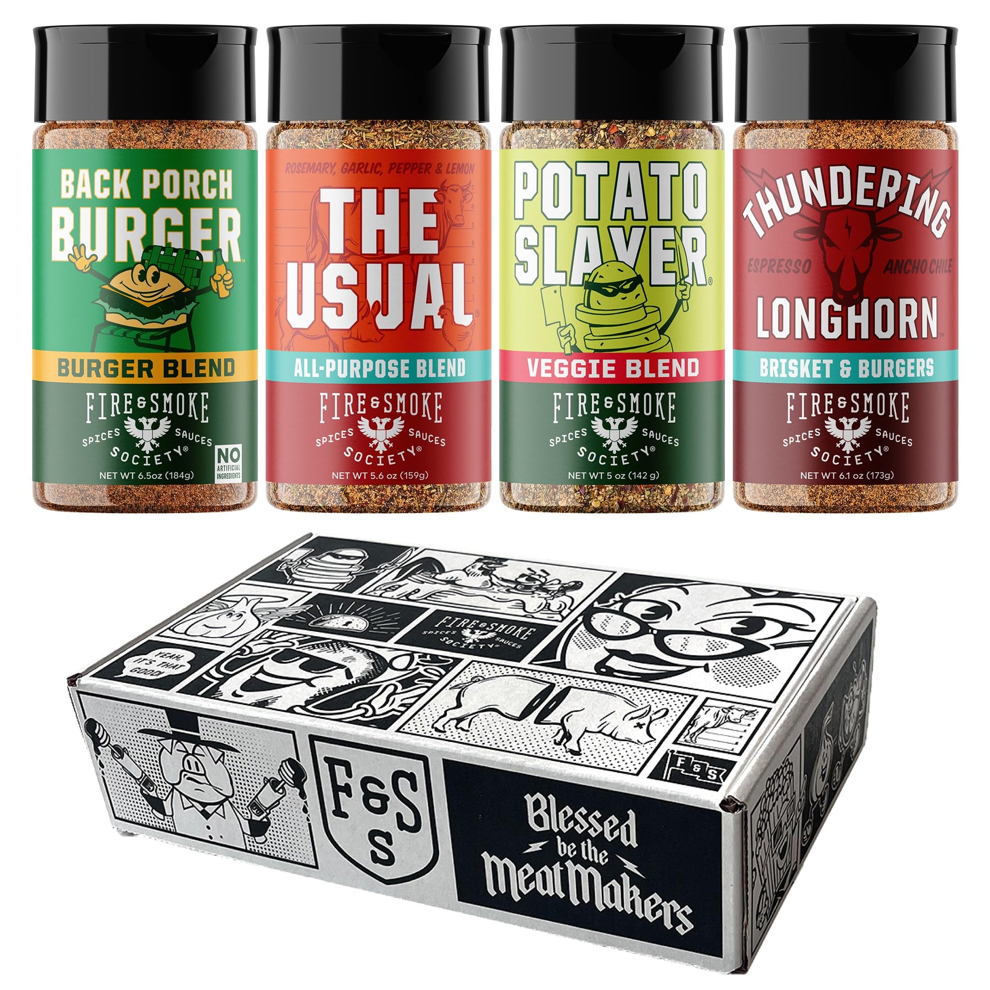 Fire & Smoke Society Burger & Fries Seasoning Variety Pack - BBQ Rubs for Grilling, 6 Ounce (Pack of 4)
