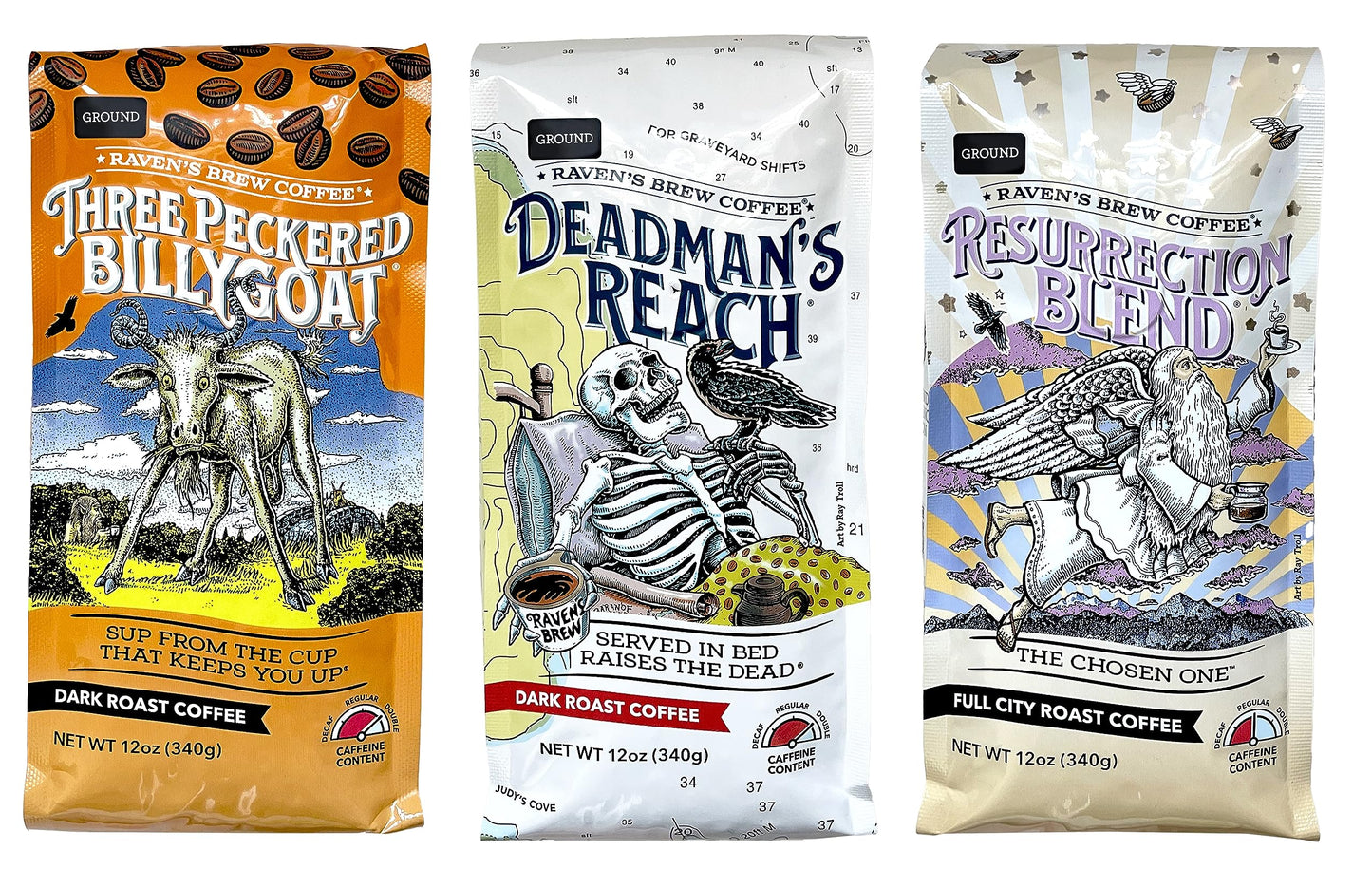 Ravens Brew Ground Coffee Variety Pack, Auto Drip, 12 Ounce (Pack of 3)