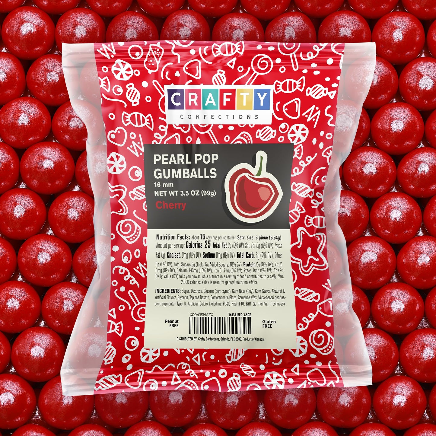 Crafty Confections Shimmer Gumballs - 3.5 oz Cherry Flavored Candy, Pearl Red, 16mm for Gumball Machines and Party Favors