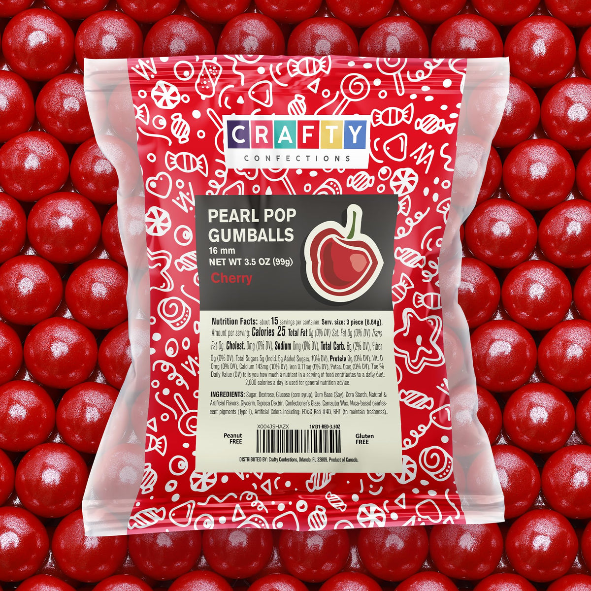 Crafty Confections Shimmer Gumballs Cherry Flavor 3 Pack 3.5 oz Pearl Red 16mm for Gumball Machines and Party Favors