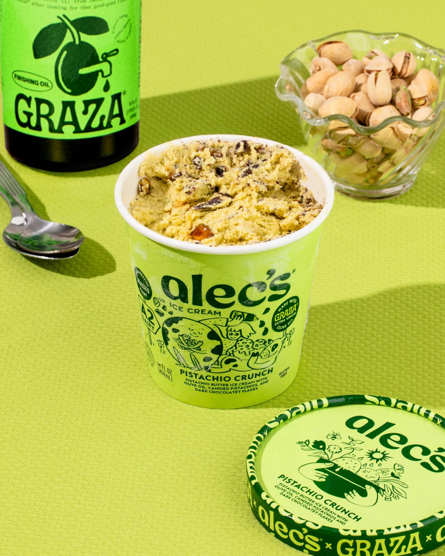 Alecs Pistachio Crunch Organic Ice Cream - Grassfed, Regenerative A2 Dairy, 14 oz