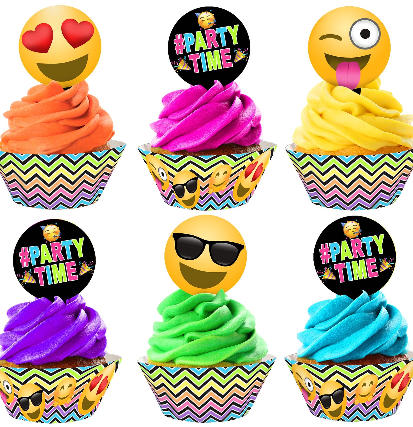 Emoji Cupcake Kit - 24 Emoji Cupcake Toppers And 24 Cupcake Wrappers - Emoji Party Supplies - Emoji Party Decorations - Cupcake