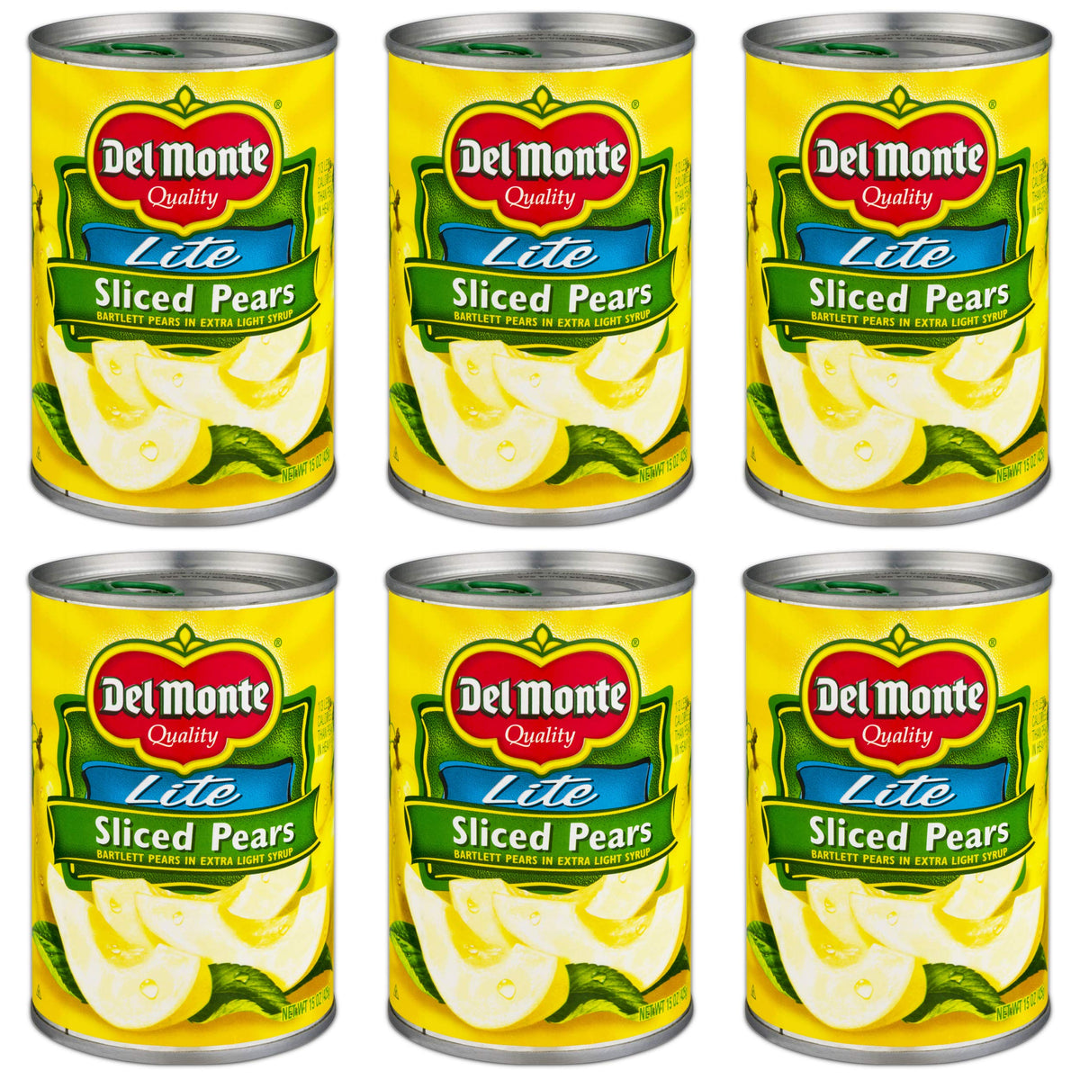 Del Monte Lite Sliced Pears (Bartlett) in Extra Light Syrup 15oz Can (Pack of 6)