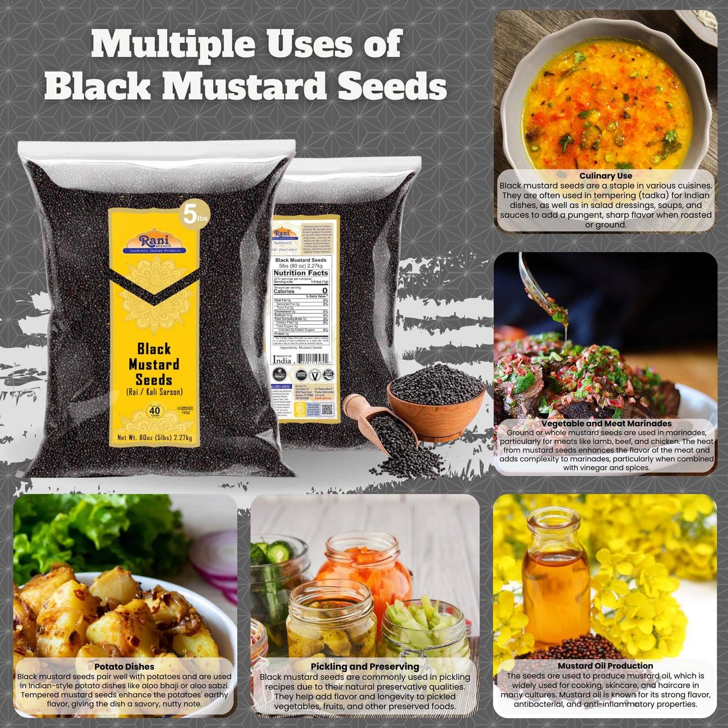 Rani Black Mustard Seeds Whole Spice, 80oz (5lbs), All Natural, Gluten Friendly, NON-GMO, Vegan, Indian Origin