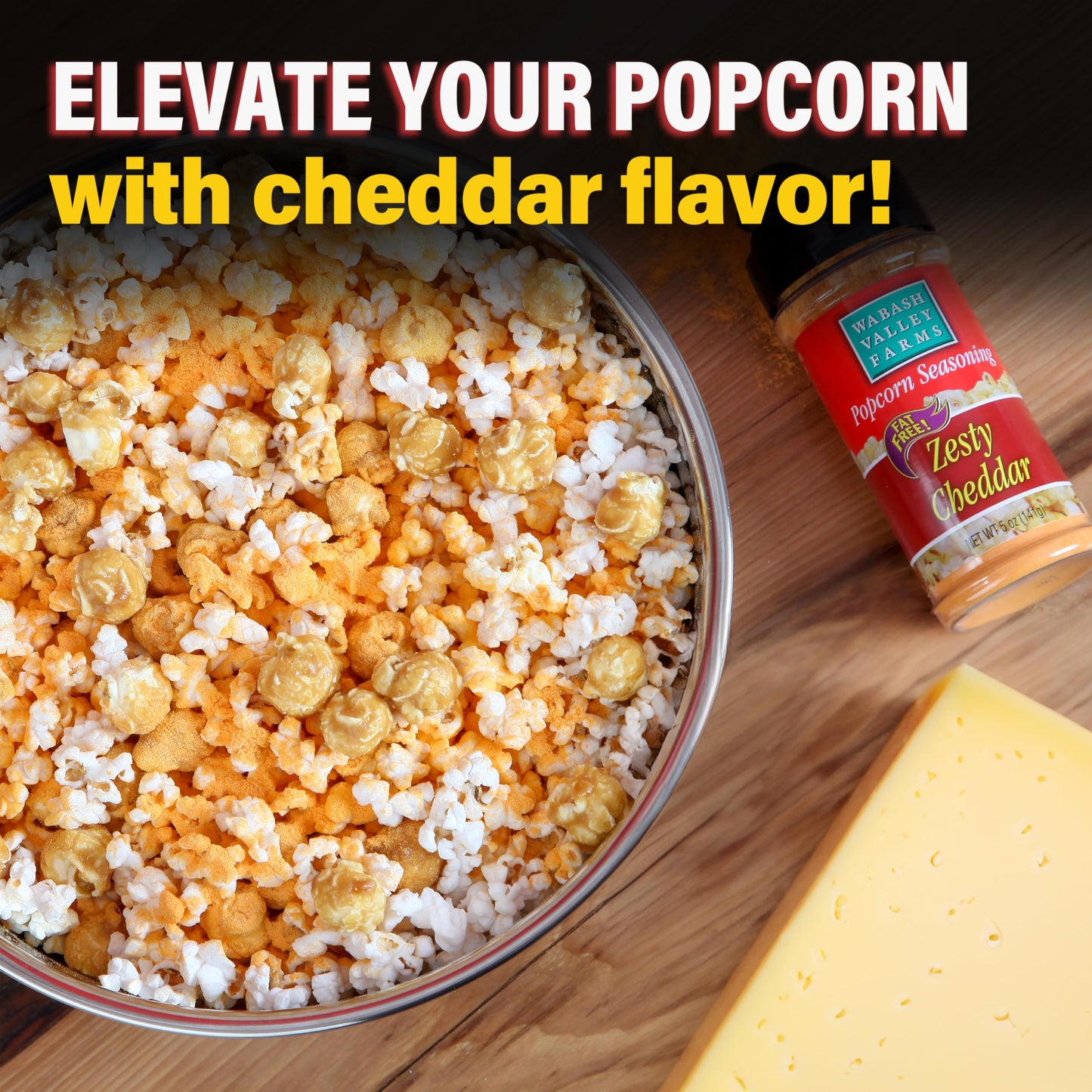 Zesty Cheddar Cheese Popcorn Seasoning - Wabash Valley Farms Cheddar Cheese Powder, Fat Free Cheese Popcorn Topping, Popcorn Fla