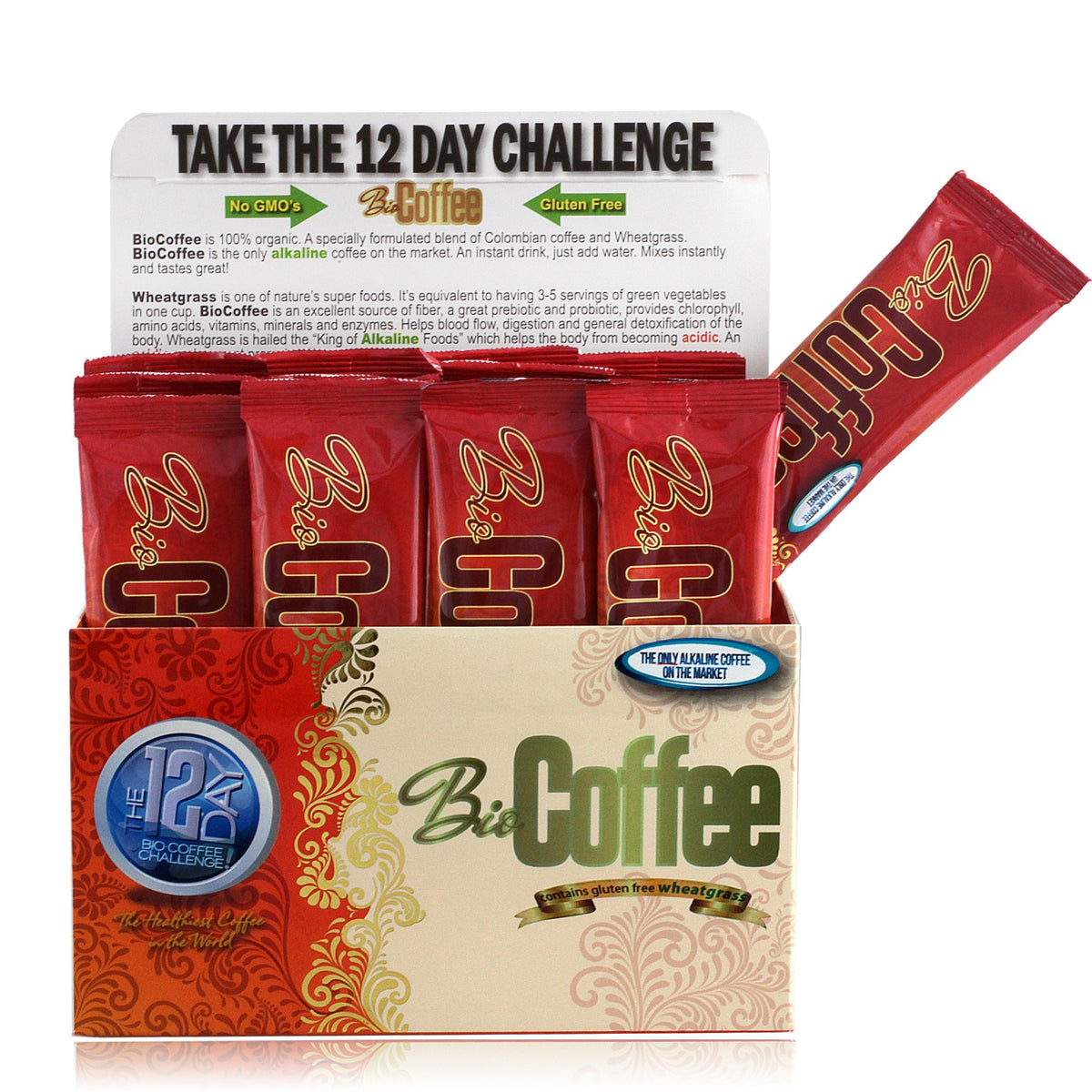 Bio Coffee- First Organic Instant Non-Dairy Alkaline Coffee (2 Boxes, 32 Total Sachets)