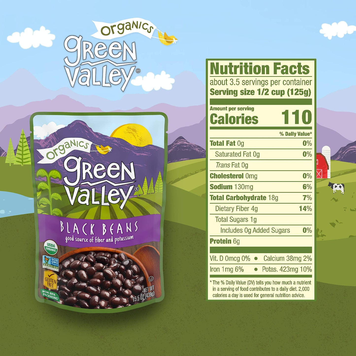 Green Valley Organics Black Beans Pouch, 15.5 Ounce (Pack Of 12)