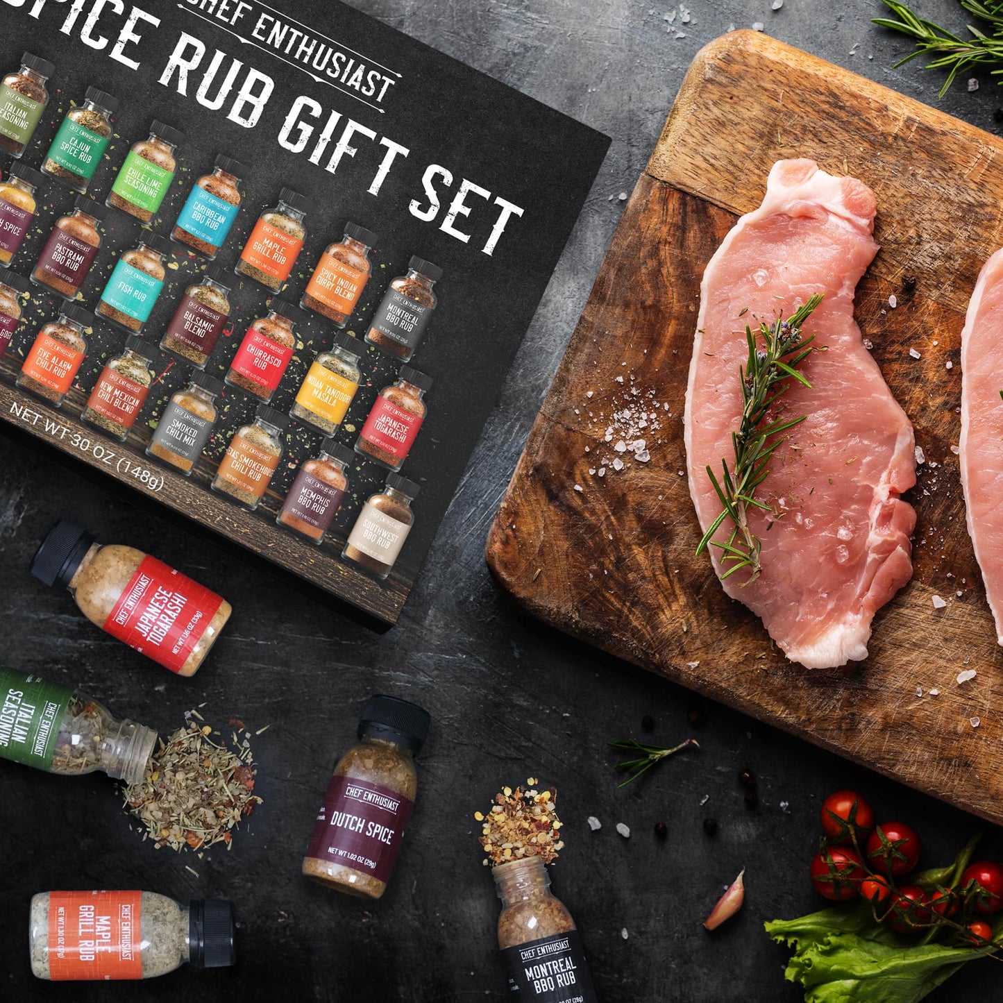 Chef Enthusiast Grilling Spices & Seasoning Set - 24 Gourmet BBQ Spice Rubs - 1 Ounce (Pack of 24) - Kosher Gift Set