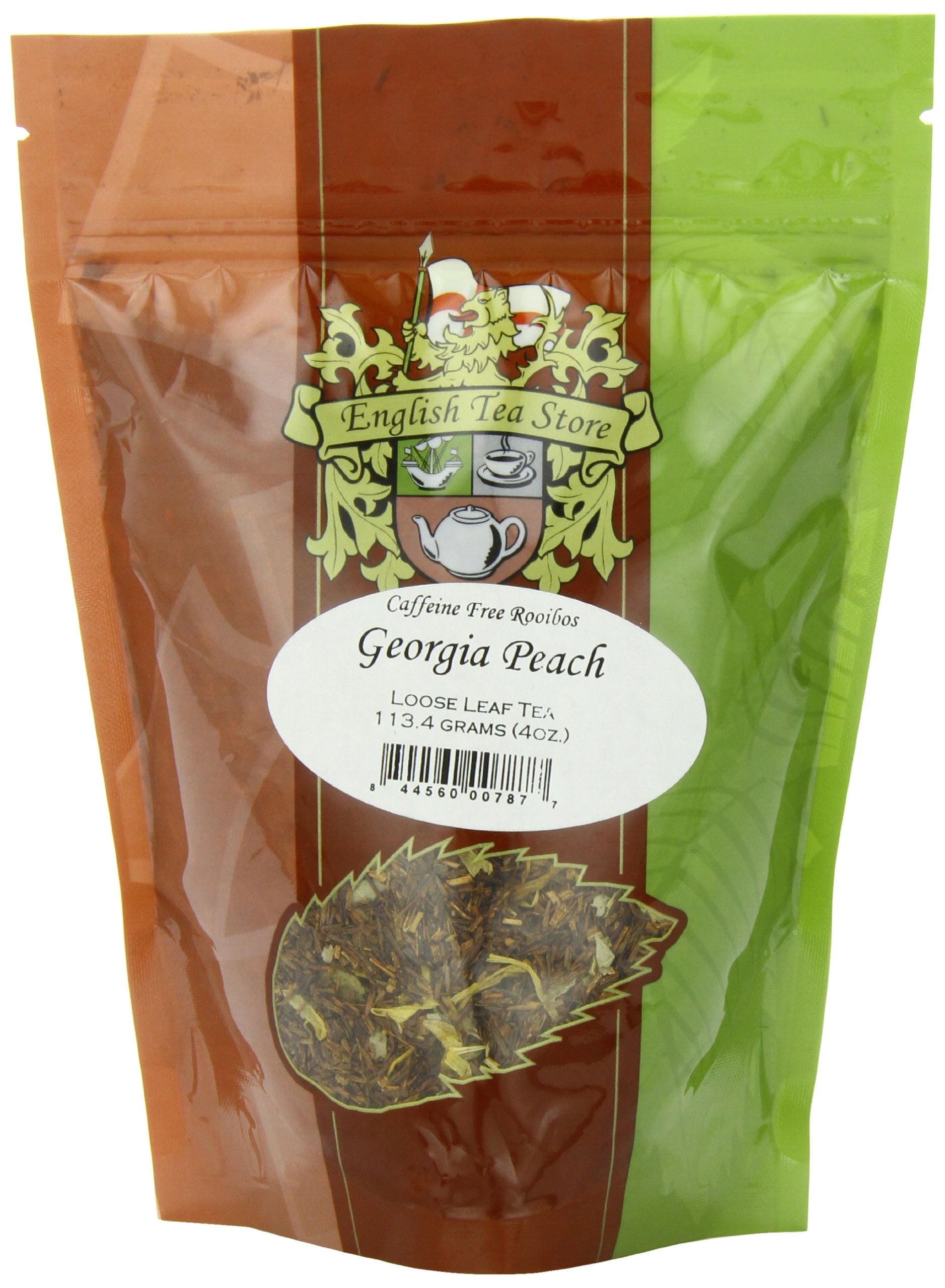 English Tea Store Loose Leaf Rooibos Tea Pouches, Caffeine Free, Georgia Peach, 4oz