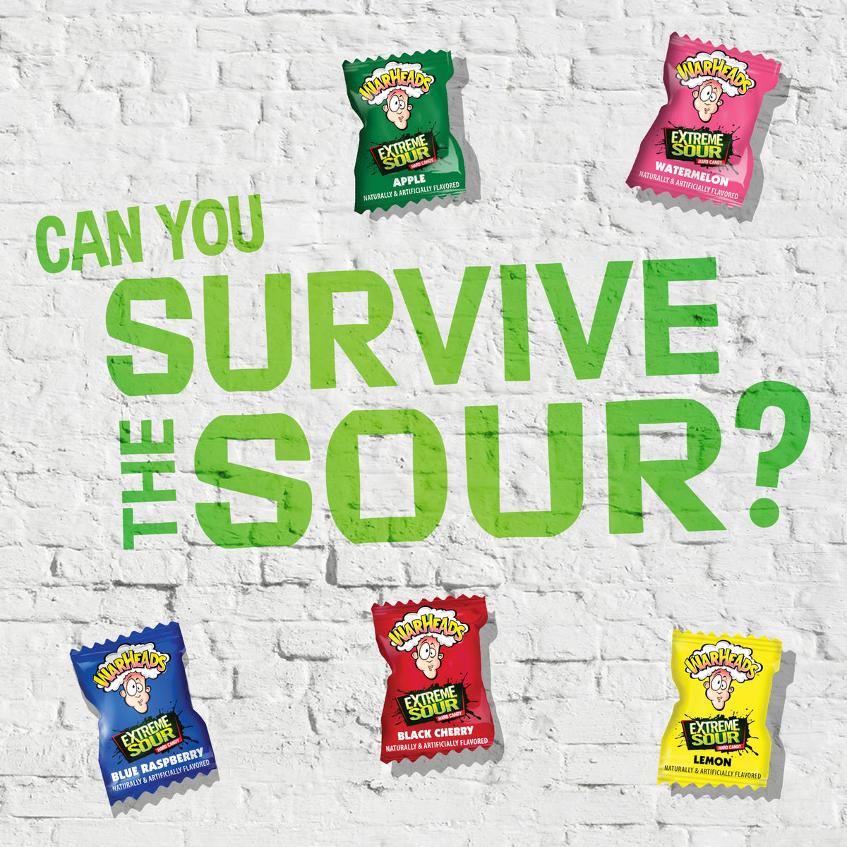 The Hampton Popcorn Company Warheads Sour Hard Candy, 1 Pound Bag, Assorted Flavors, Individually Wrapped Hard Candy