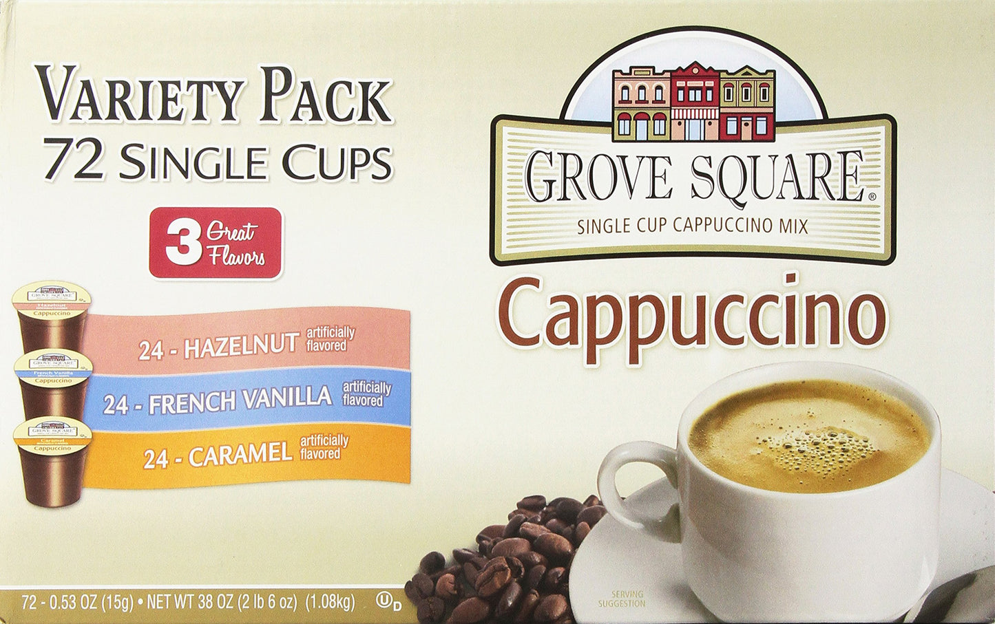Grove Square Cappuccino Pods Variety Pack, 72 Count Single Serve Pods, Model 92G103F4652