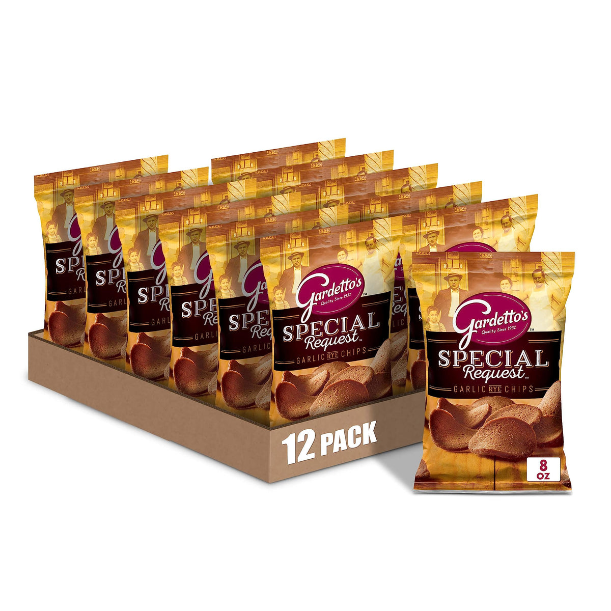 Gardetto'S Snack Mix, Roasted Garlic Rye Chips, 8 Oz (Pack Of 12)