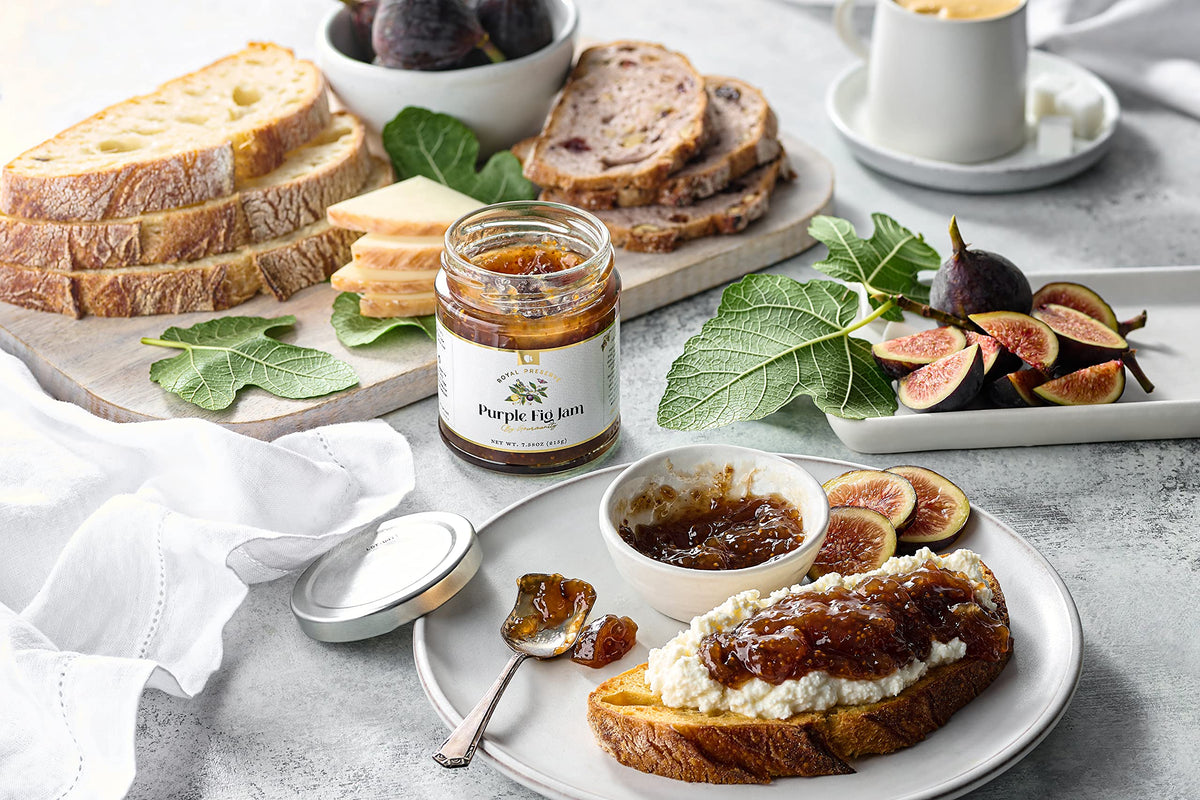 Gourmanity Set of 3 Jam Gift Set, Jellies and Preserves Assortment - Victoria Plum Jam, Purple Fig Jam and Mango and Passion Fru