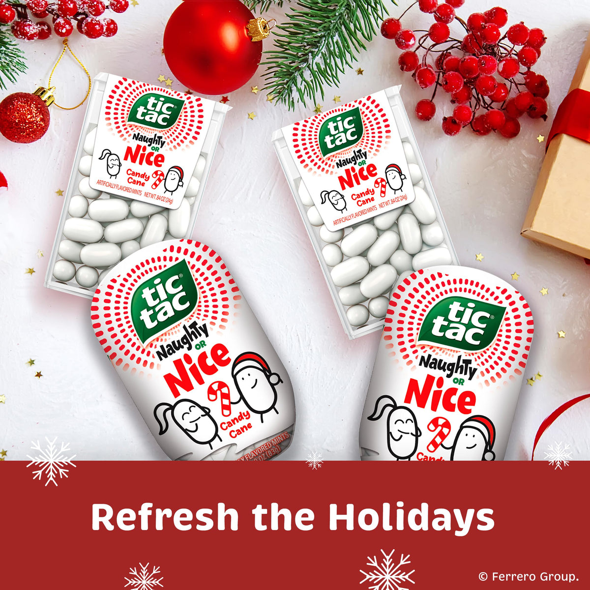 Tic Tac Naughty or Nice Candy Cane Mints, Hard Peppermint Mints, Stocking Stuffer, 12 pack of 0.84 oz each