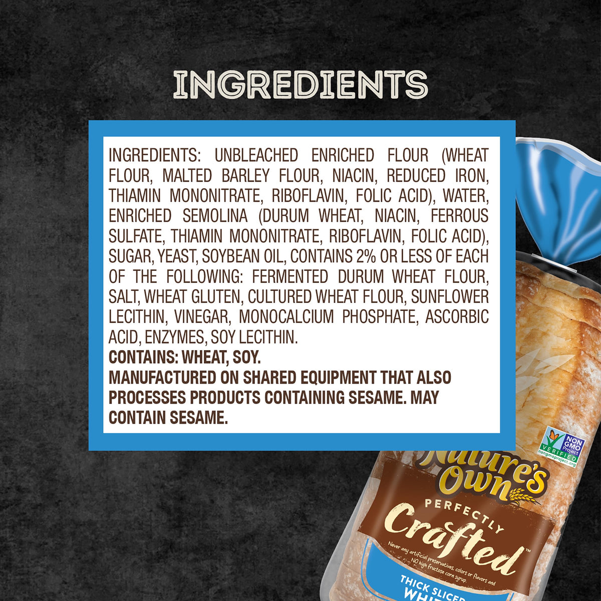 Natures Own Perfectly Crafted White Bread, Thick Sliced Non-GMO Sandwich Bread, 22 oz Loaf