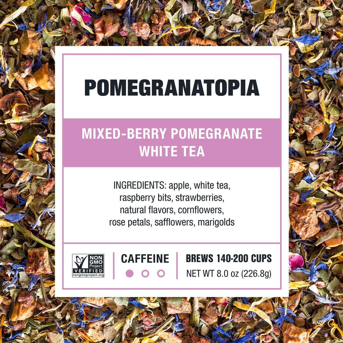 Tiesta Tea Loose Leaf Pomegranatopia Mixed-Berry White Tea - 8 oz Resealable Bulk Pouch - Low Caffeinated, Makes Up to 200 Cups
