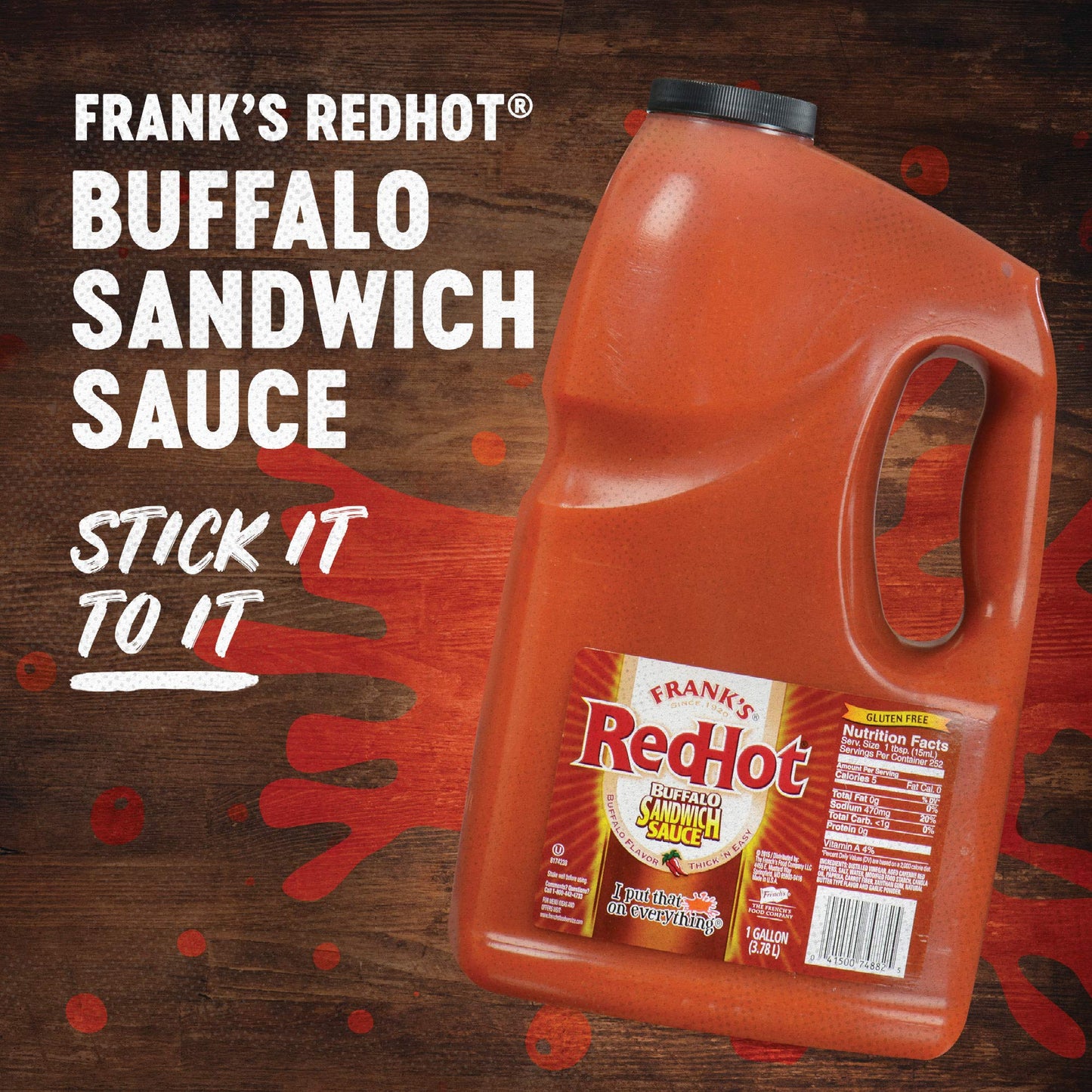 Franks RedHot Buffalo Sandwich Sauce - Thick Hot Sauce for Sandwiches and Burgers - 1 Gallon Jug