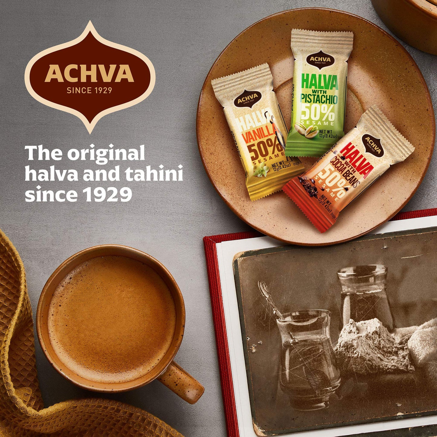 Halva Tahini Bar Mini Snacks - Assortment Of 18 Snack-Sized Halvah Pistachio, Vanilla, And Cocoa Bean Israeli Snacks - Vegan, Ko