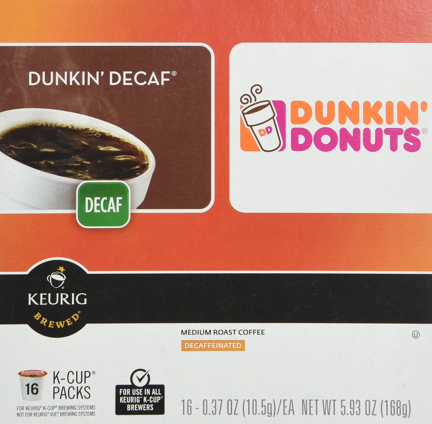 Dunkin Donuts Decaf Coffee K-Cups for Keurig - 32 Pack, 16 Count (Pack of 2)