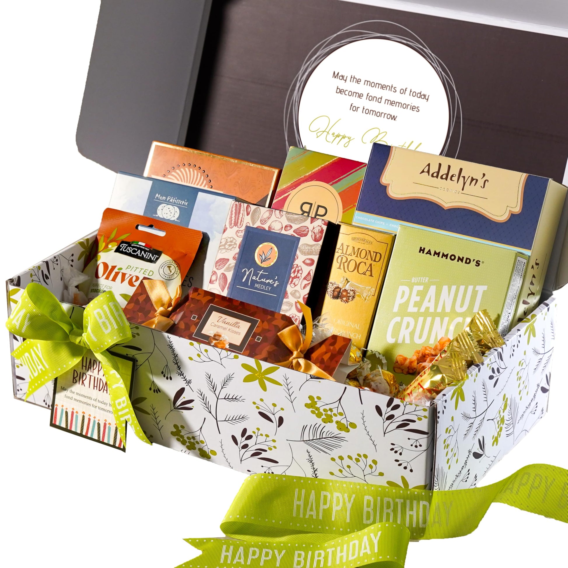 Broadway Basketeers Happy Birthday Gift Box - Deluxe Gourmet Delight - Curated Snack Box - Sweet And Savory Treats For Parties - Birthday Presents For Women  Men  Mom  Dad  Her  Him