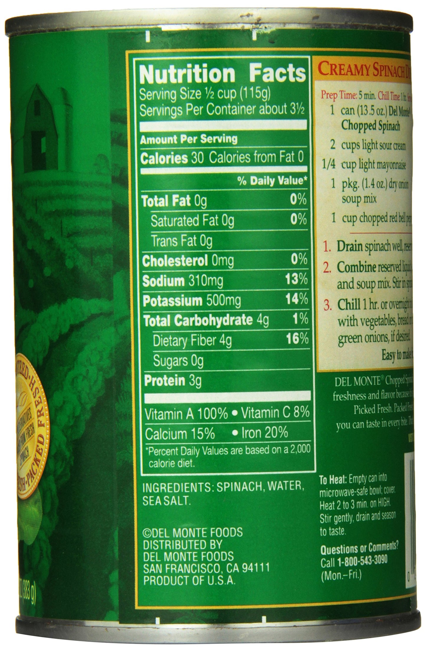 Del Monte Chopped Spinach, 13.5 Ounce