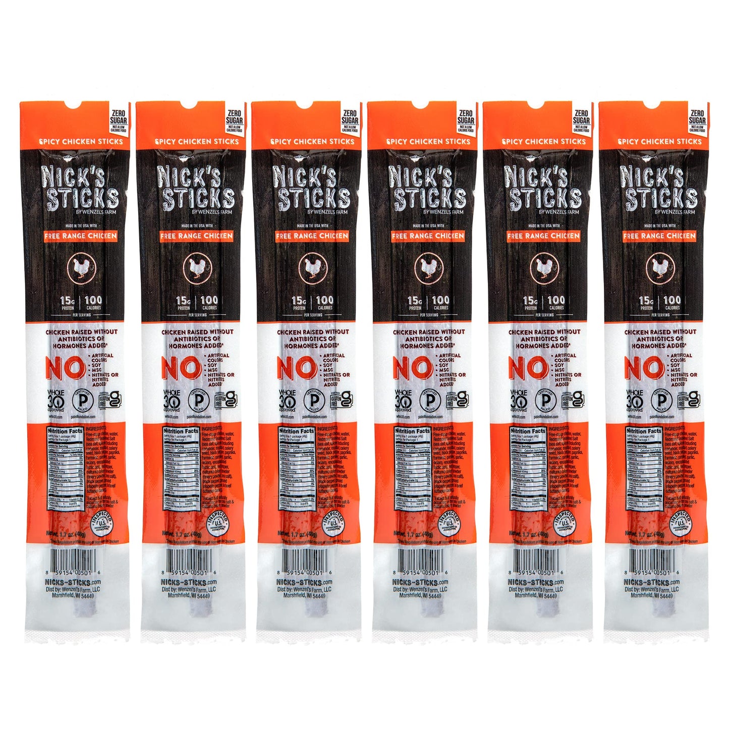 Nicks Sticks Spicy Free Range Clean & Balanced Chicken Snack Sticks | Made in the USA | Gluten Free | Paleo, Keto, Whole30 Appr