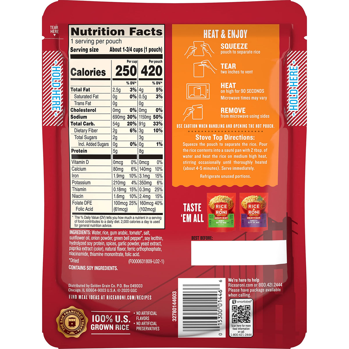 Rice-A-Roni Heat & Eat Rice, Microwave Rice, Quick Cook Rice, Spicy Spanish, (8 Pack)