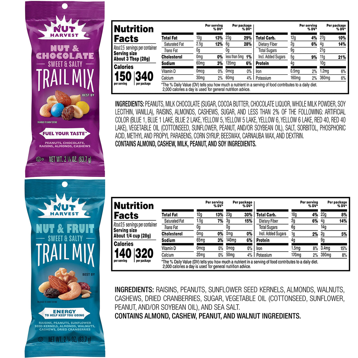 Nut Harvest, Trail Mix Variety Pack, 2.25 Ounce (Pack Of 16)
