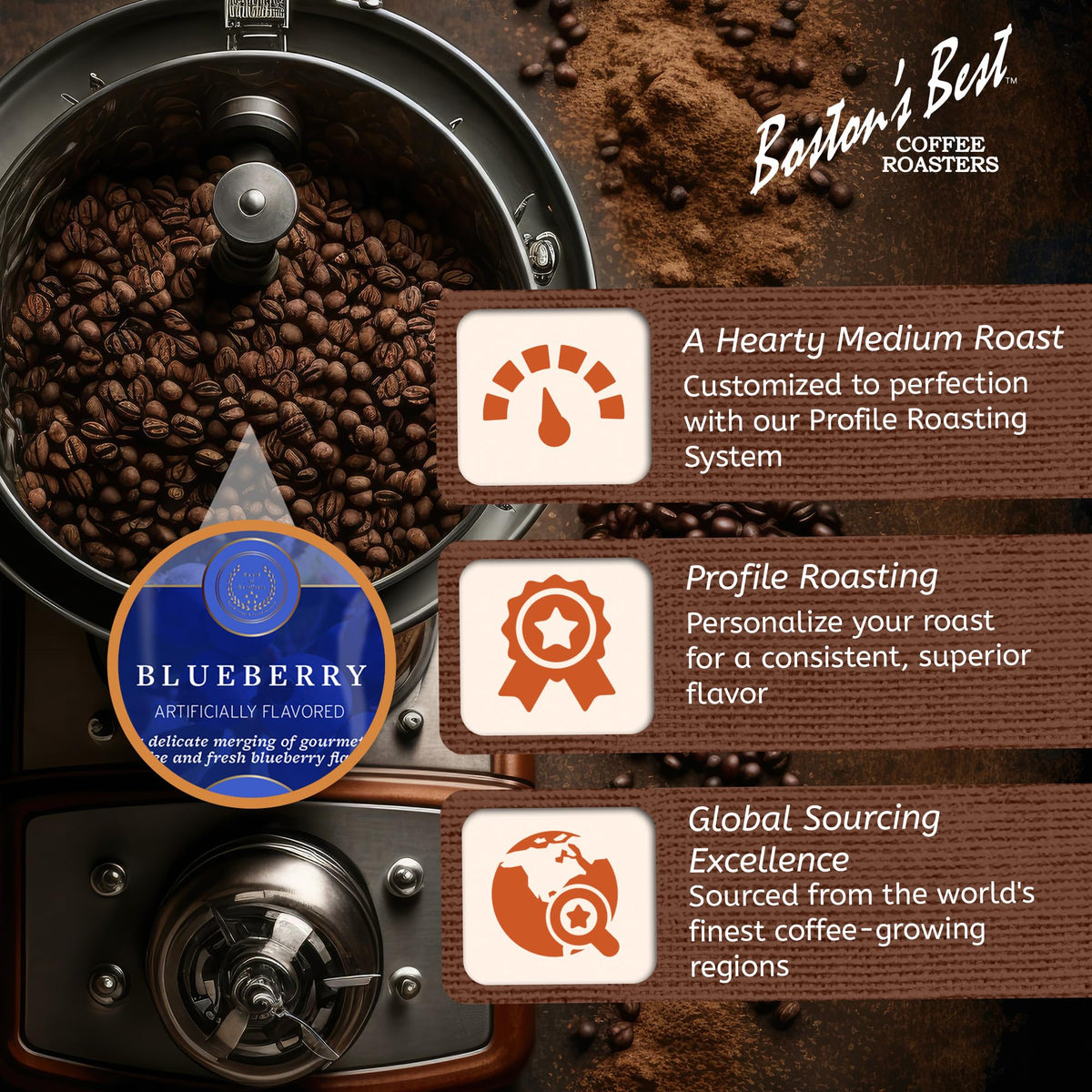Bostons Best Blueberry Flavored Coffee, Gourmet Ground Coffee, 11 oz. Bag