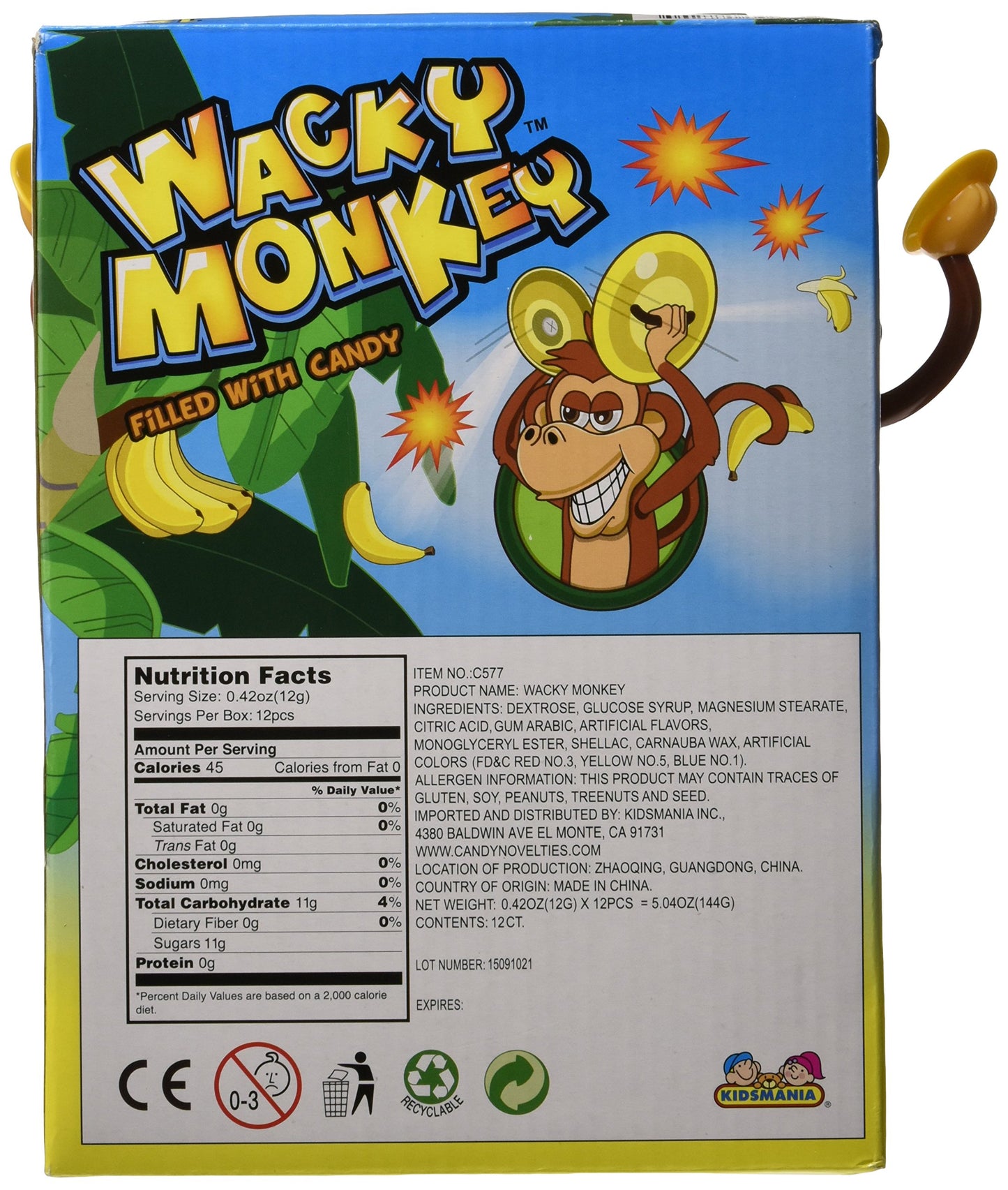 Kidsmania Candy Filled Wacky Monkeys 12 Count Box