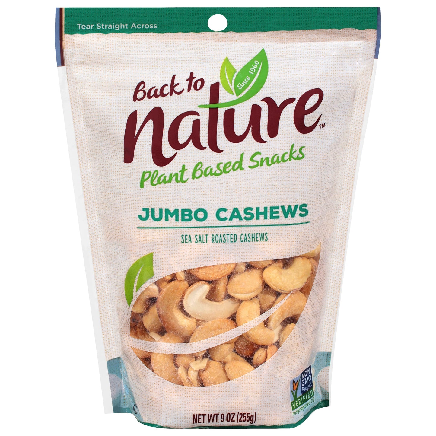 Back To Nature Jumbo Cashews - Dry Roasted With Sea Salt, Non-Gmo High Protein Snacks, 9 Ounce (Pack Of 9)