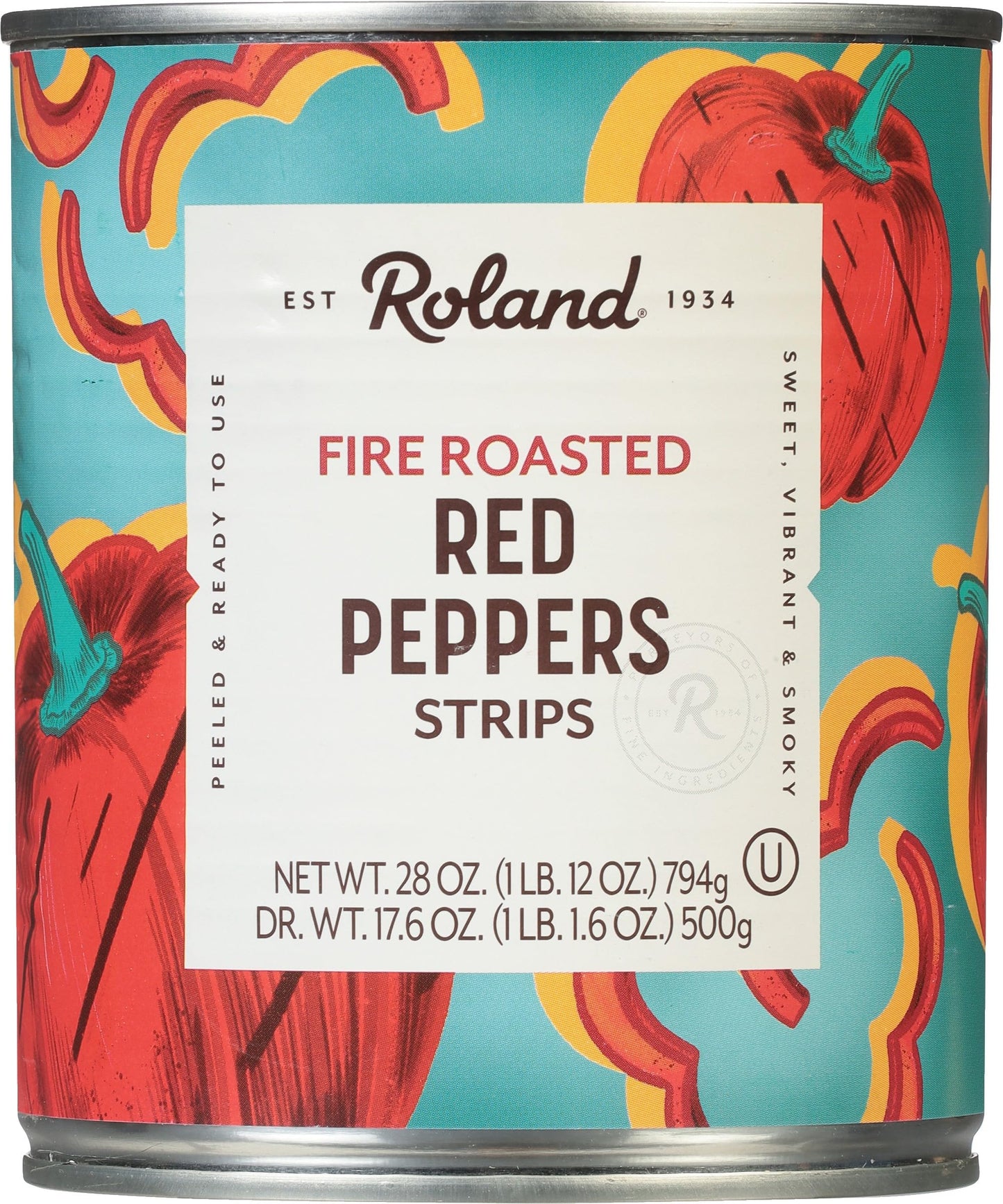 Roland Foods Fire-Roasted Red Pepper Strips, 28 Ounce Can, Pack of 4