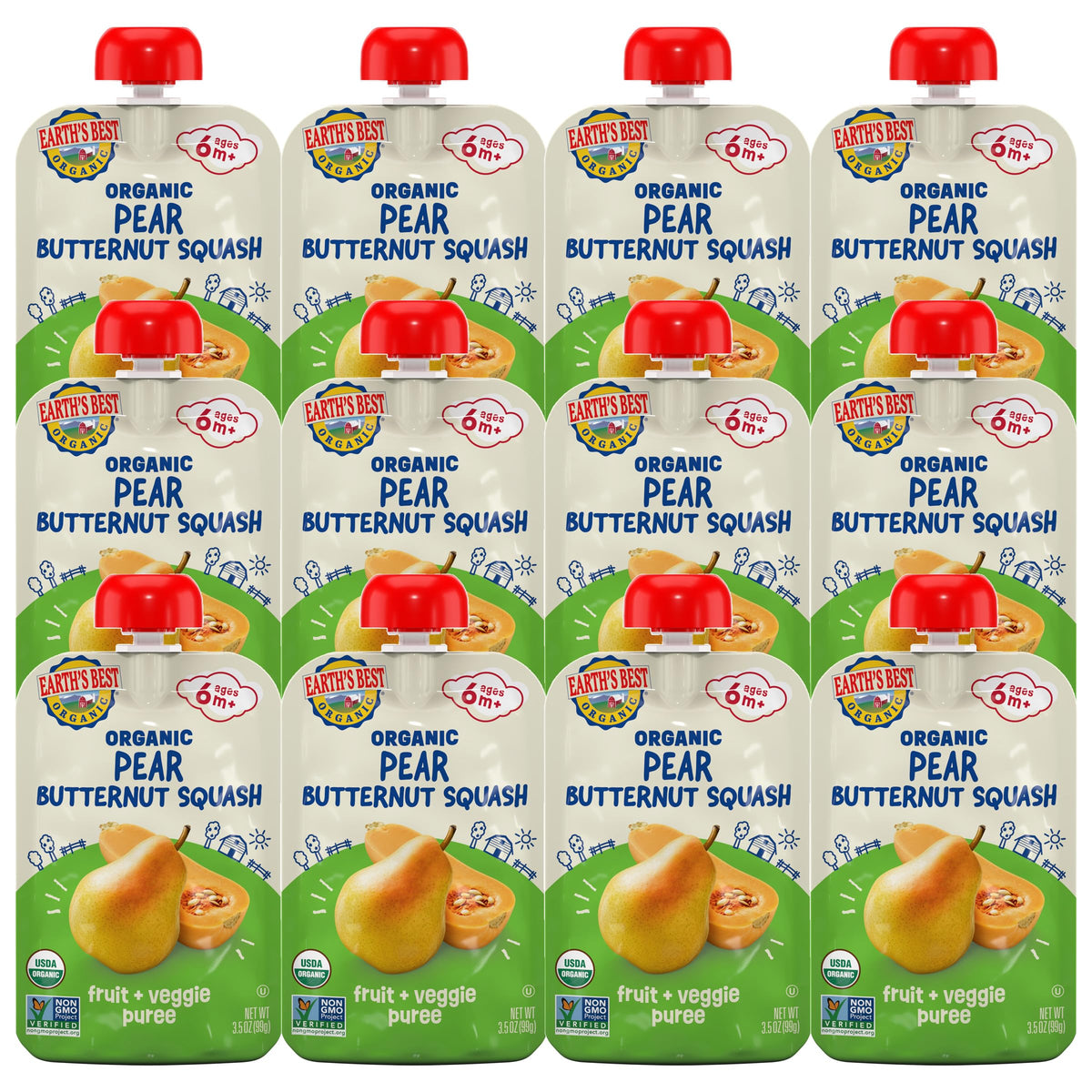 Earth'S Best Organic Pear Butternut Squash Fruit + Veggie Puree 3.5Oz Pouch (Pack Of 12)