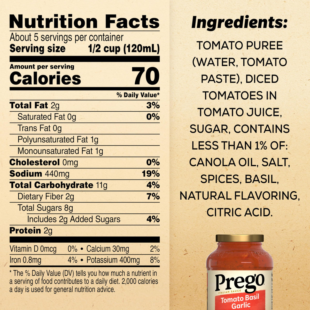 Prego Italian Tomato Sauce with Basil & Garlic, 24 oz Jar