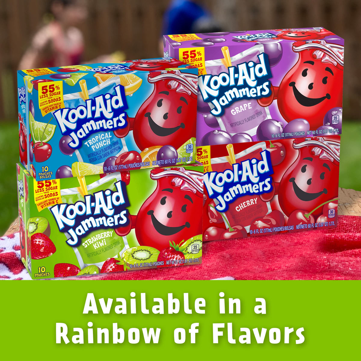 Kool-Aid Jammers Strawberry Kiwi Drink Pouches, 6 fl oz, 10 ct Box, Pink