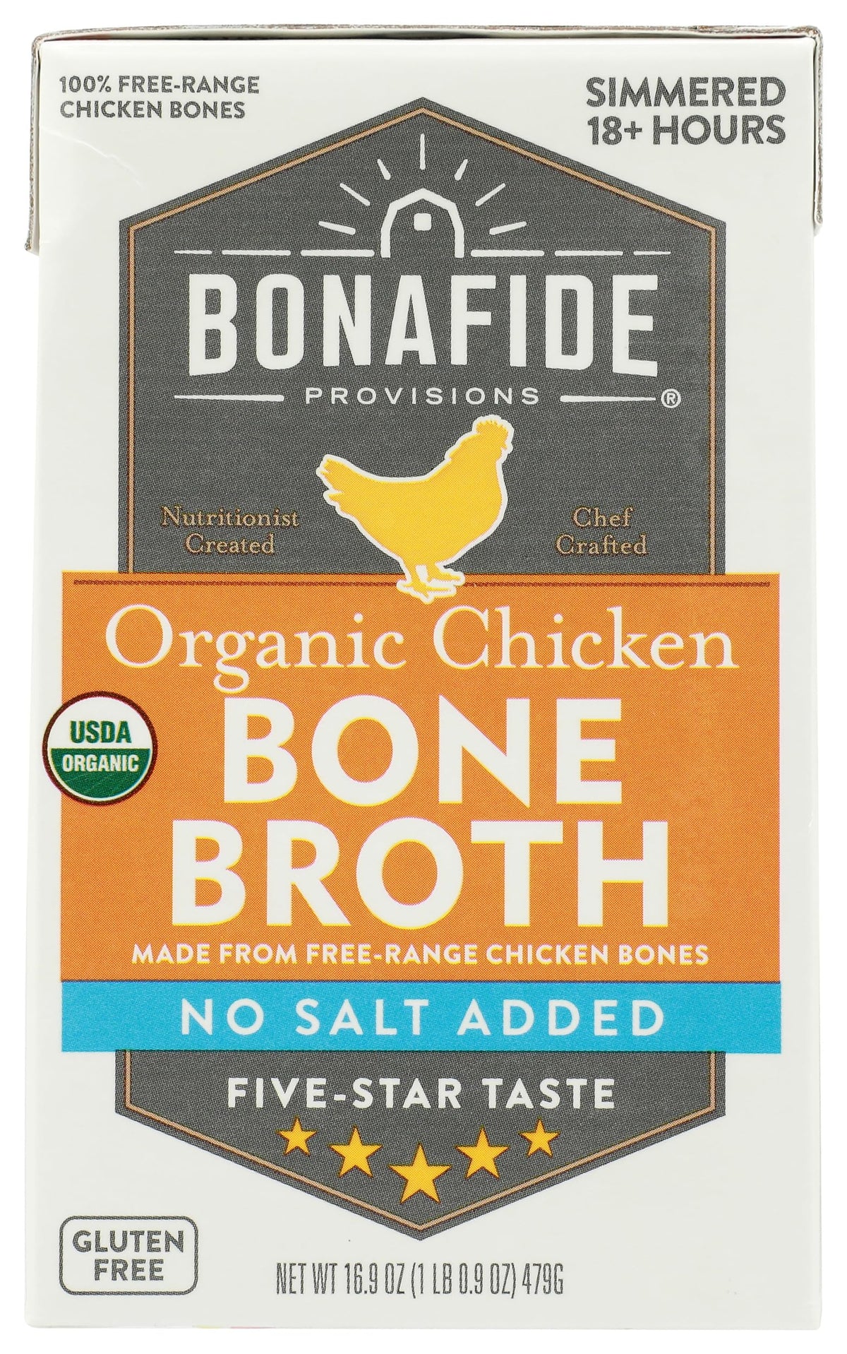 Bonafide Provisions Organic No Salt Added Chicken Bone Broth, 16.9 Oz