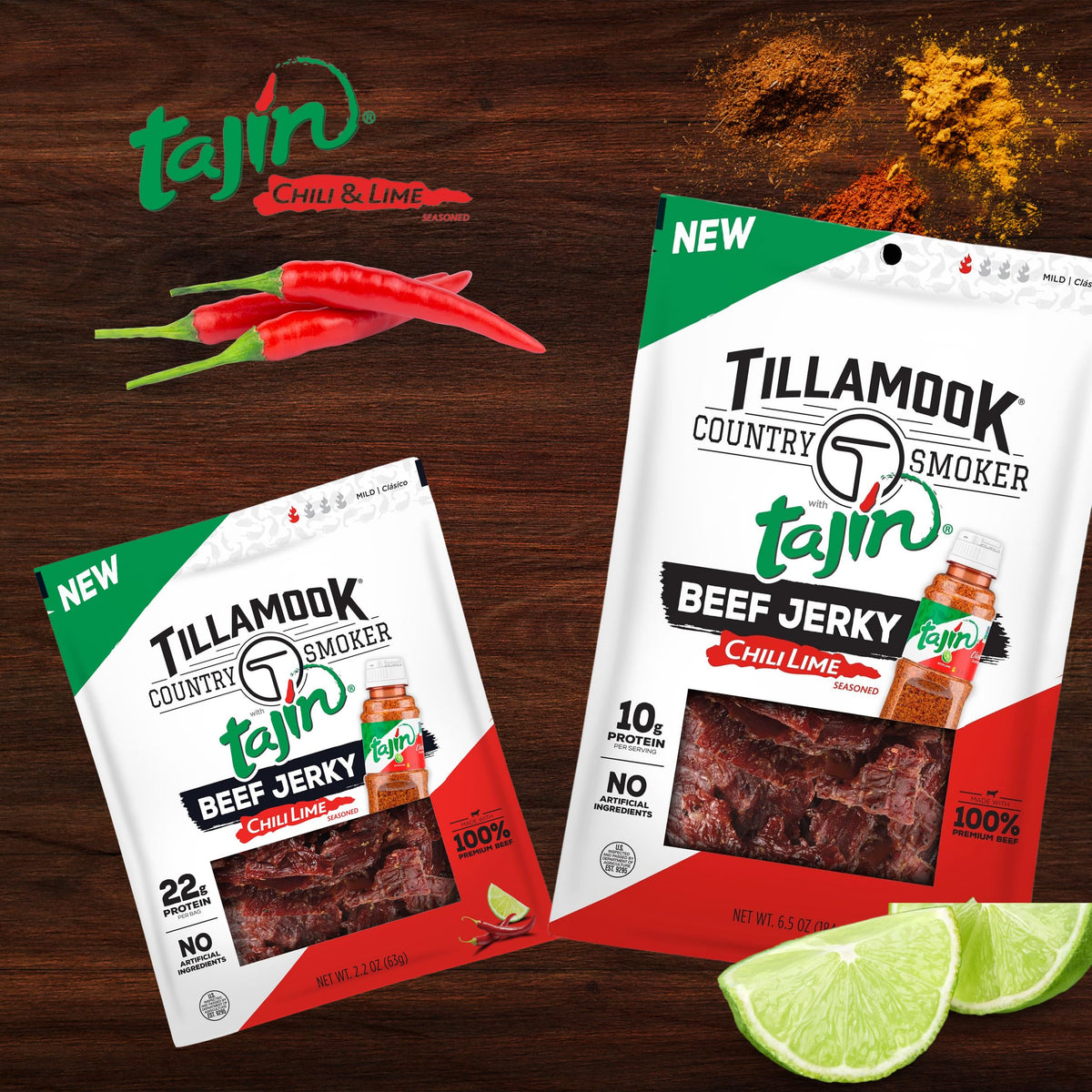 Tillamook Country Smoker Taj  N Flavored Chili Lime Beef Jerky,High Protein, Ready To Eat Snacks, Savory And Tangy Flavor, On-Th