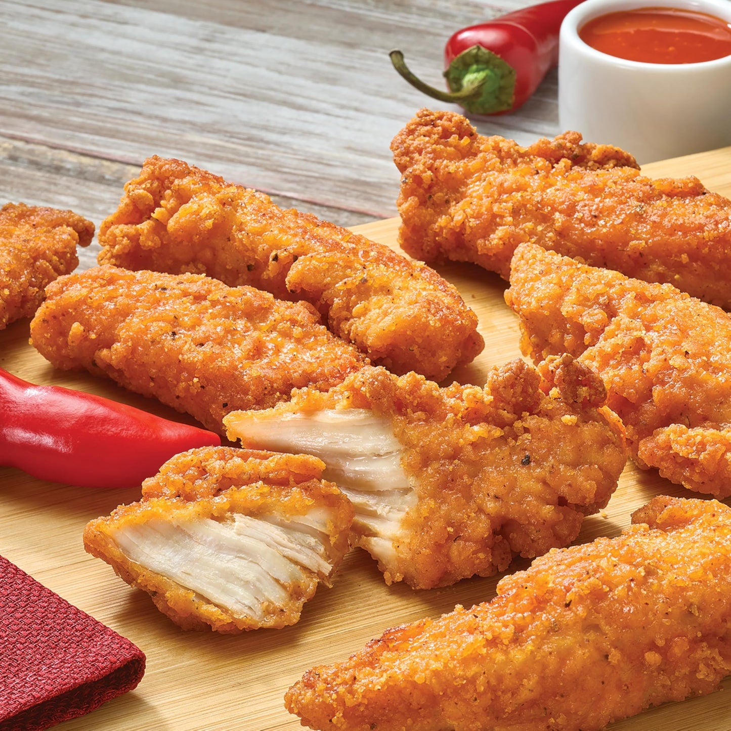 Just Bare Chicken Lightly Breaded Spicy Breast Strips | Fully Cooked | 16 G Protein | Frozen | 1.5 LB