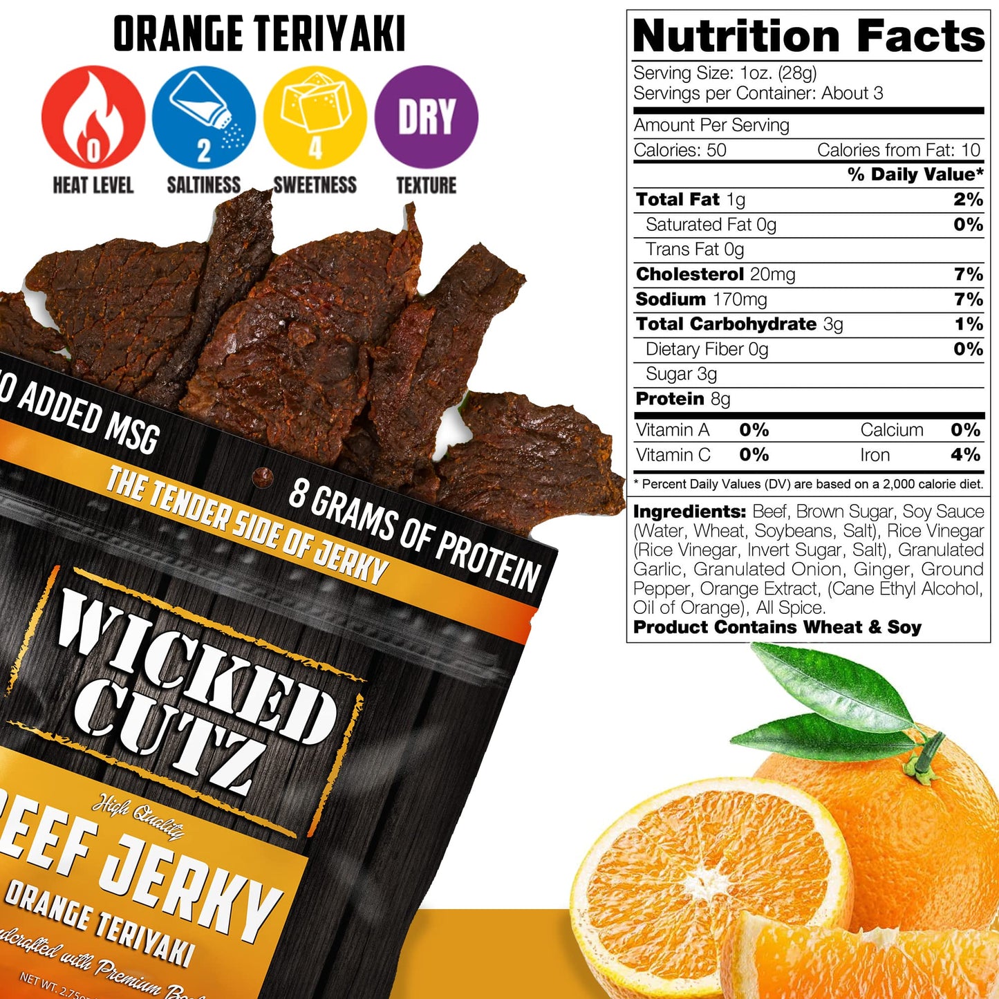 Wicked Cutz Teriyaki Beef Jerky, 24g Protein, Tender & Easy to Chew, 2.75 Ounce (Pack of 2)