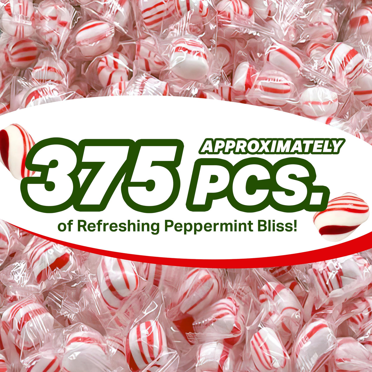 Peppermint Candy Twists Hard Candy Balls, Individually Wrapped Bulk Candy - 5 Pounds, Approx 375 Pieces - Ideal for Christmas Ca