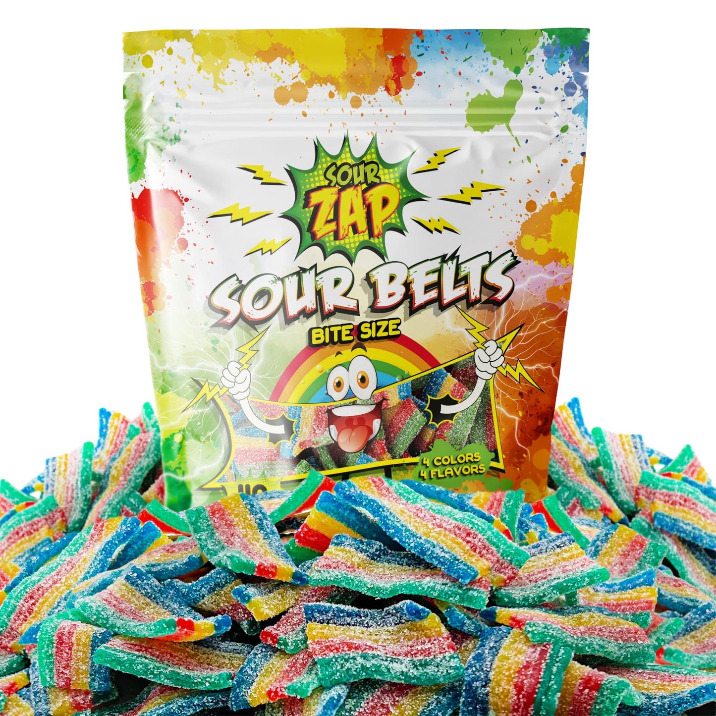 Sourzap Sour Belts | 8-Ounce Pack | Bite-Size Gummy Candy | Assorted Fruit Flavors