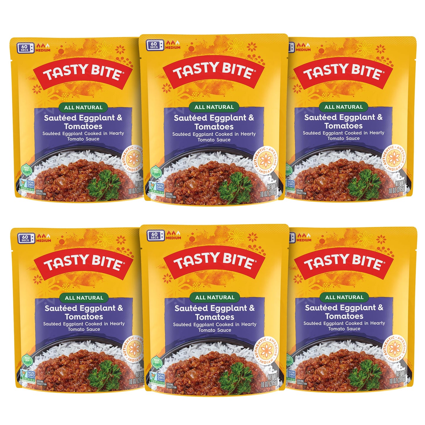 Tasty Bite Punjab Eggplant, 10 Ounce, Pack of 6, Ready to Eat, Microwavable Entree, Vegan, Sweet & Spicy (Packaging May Vary)
