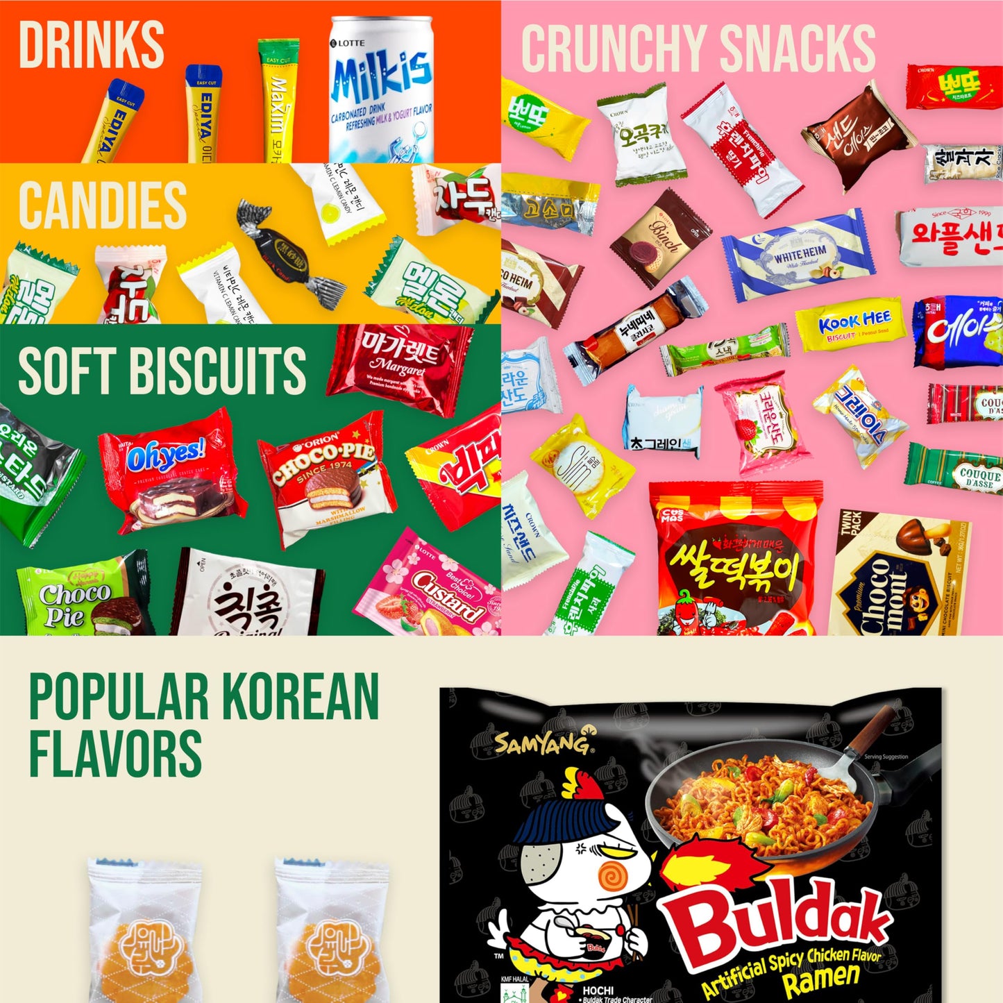 Seconde Nature Korean Snack Box - 48 Count Variety of Chips, Cookies, Ramen & Candy for Kids and mature-themeds