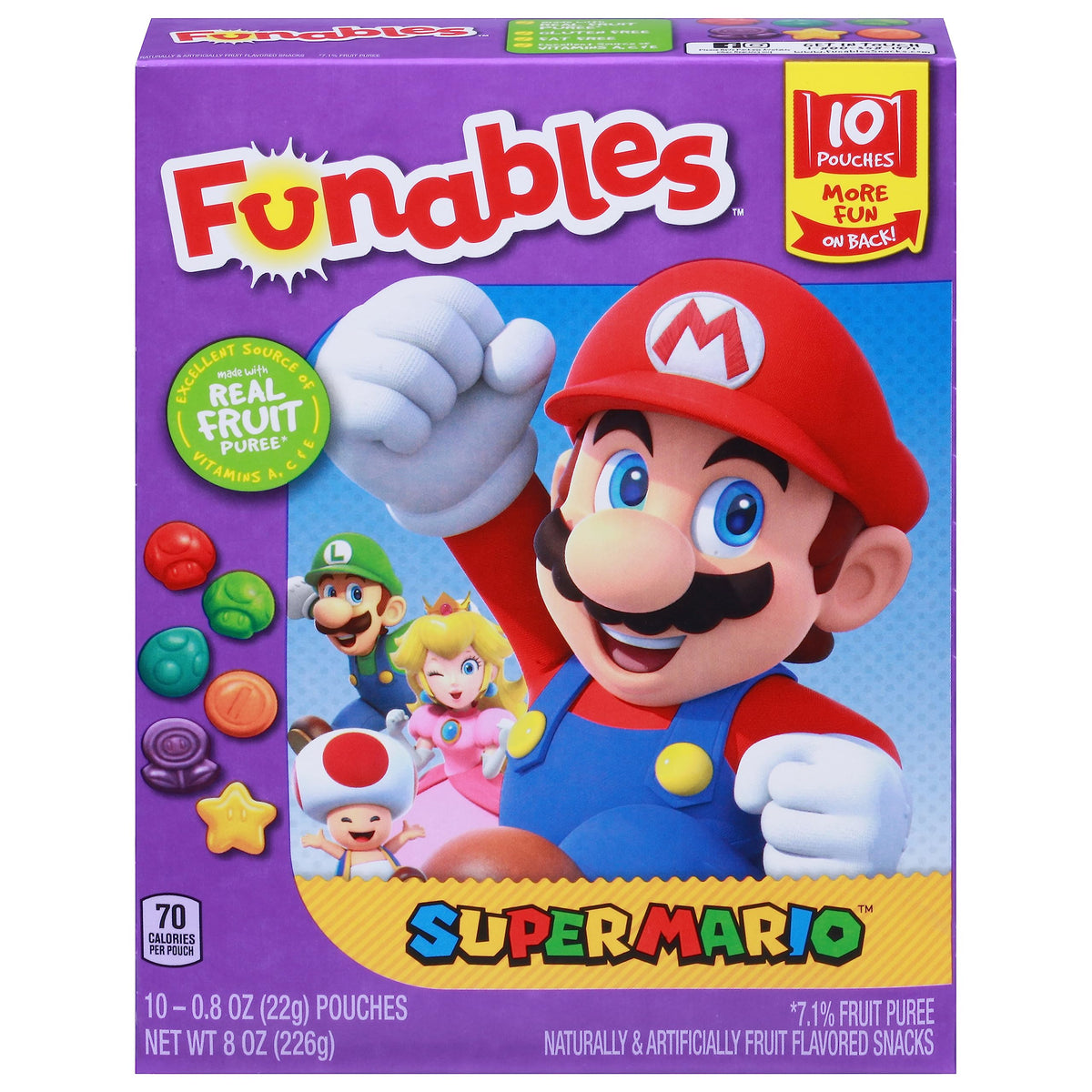 Funables Fruit Snacks, Super Mario Shaped Fruit Flavored Snacks, 0.8 Ounce Pouches (Pack Of 10)