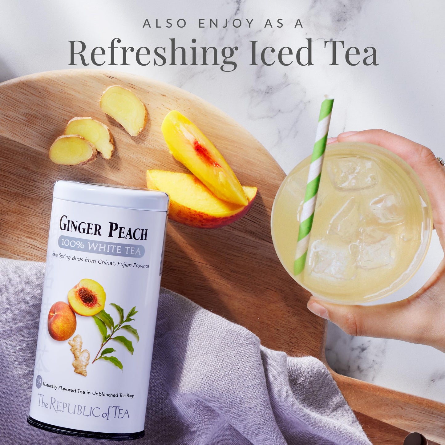 The Republic of Tea Ginger Peach White Tea Bags, Low-Caffeinated, 50 Count