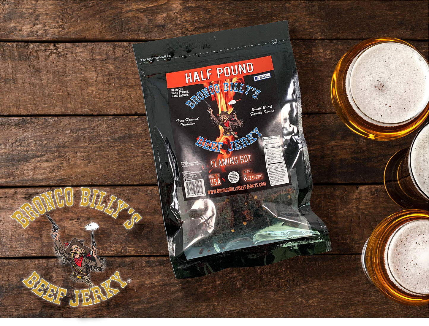Bronco Billy'S Beef Jerky Flaming Hot Half Pound Resealable Bag