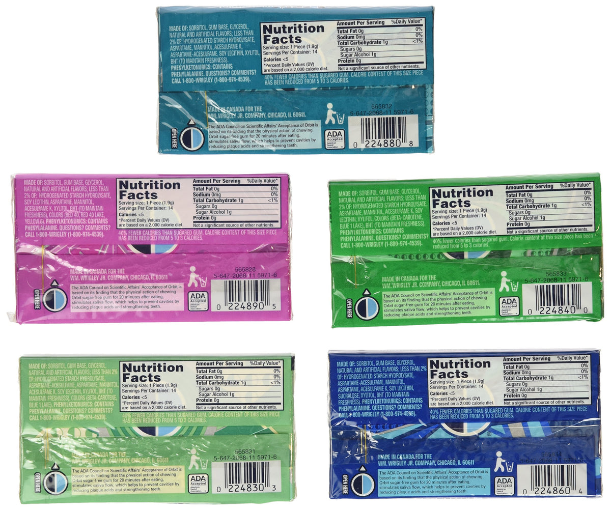 Wrigley'S Orbit 20 Pack - 14 Piece Packages - Sugar Free Gum - Variety Box